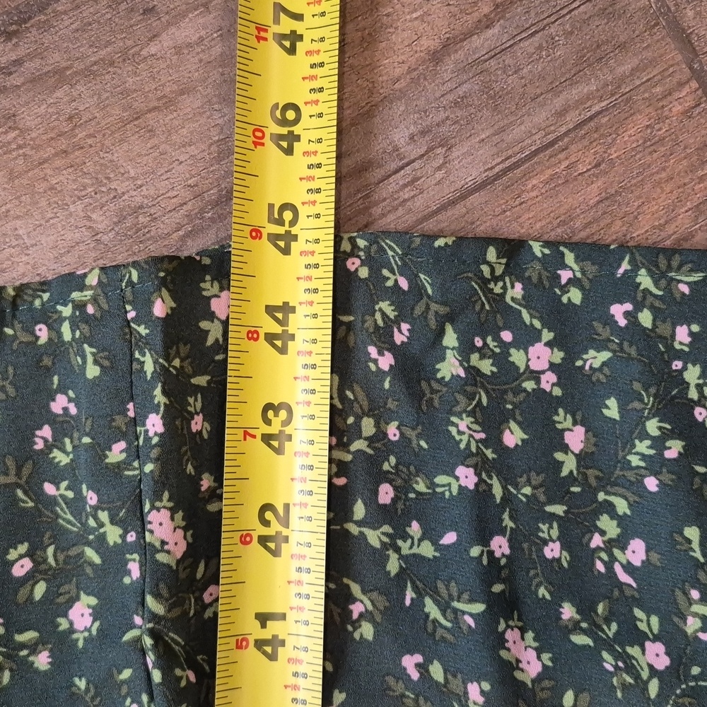 Reborn Green & Pink Floral Tie-Straps Smocked Back Lined Midi Dress, XS, Size 2 - Picture 10 of 14